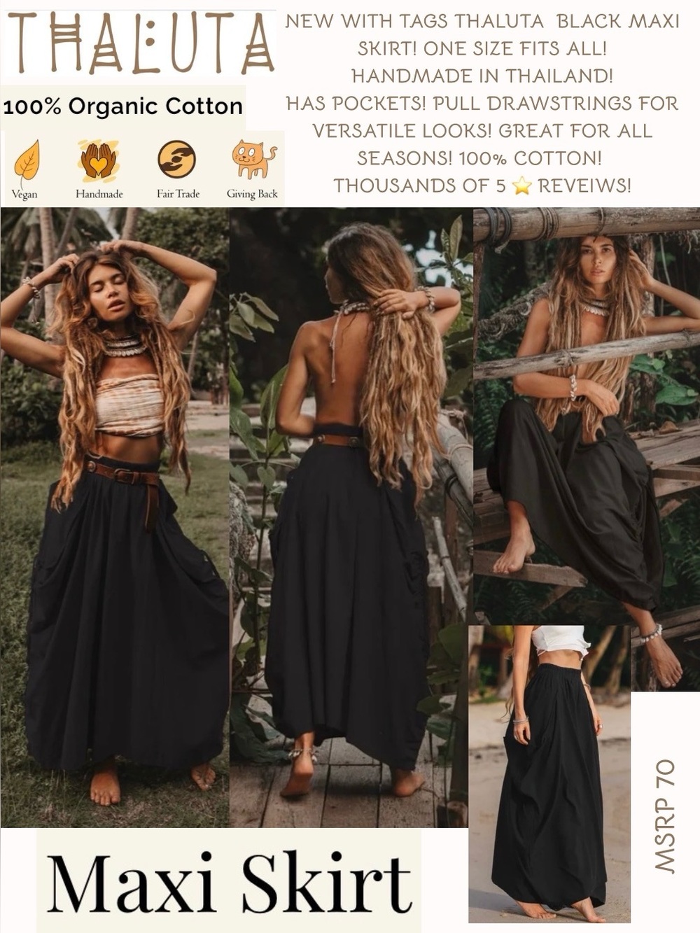 NWT THALUTA BLACK MAXI SKIRT! OS! BIG POCKETS! STRETCH WAIST! THOUSANDS 5 ⭐️’S!